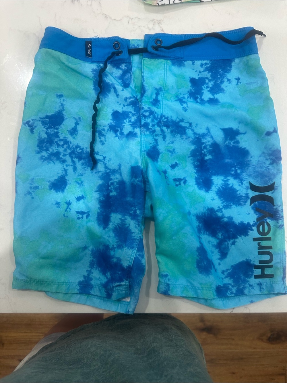 Hurley Aqua and Navy Tie-Dye Swim Shorts